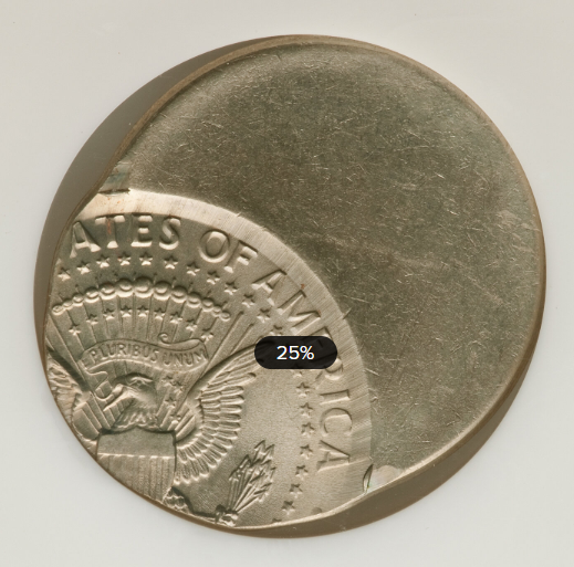 2024 Kennedy half dollar off-center strike error showing blank crescent and shifted portrait
