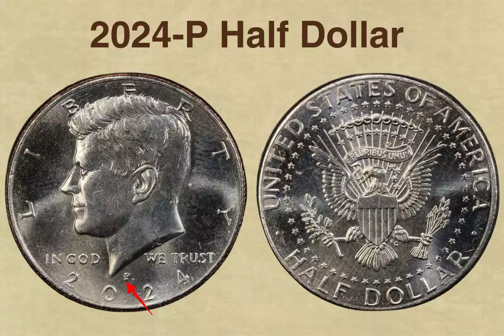 2024 Kennedy half dollar grading strip showing four condition tiers from worn to MS67 gem condition